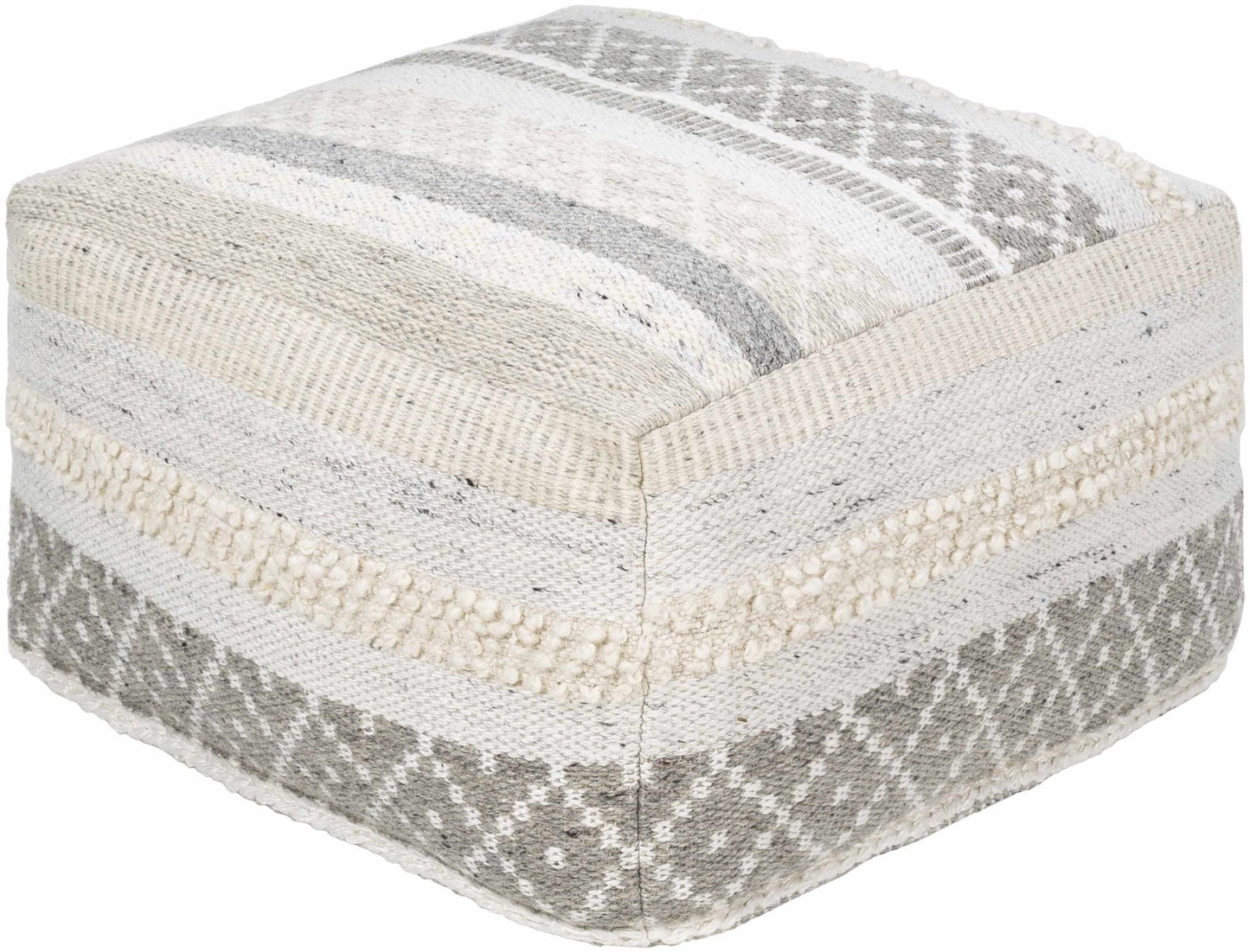 Geyser Woven White Gray Cotton Pouf - Brooklyn Wax - Poufs