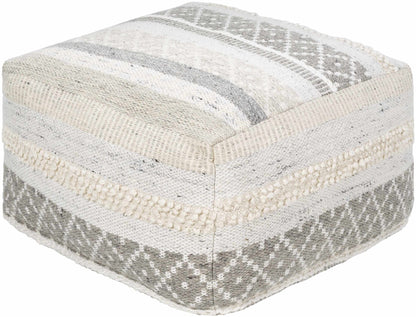 Geyser Woven White Gray Cotton Pouf - Brooklyn Wax - Poufs