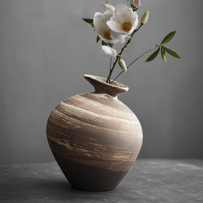 Japanese Coarse Pottery “Big Belly” Vase – Sculptural Zen Vessel - Brooklyn Wax - Vase