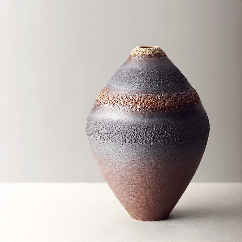 Kasumi Stoneware Vase in Earth & Plum — terracotta bleeds into deep slate and dusty violet