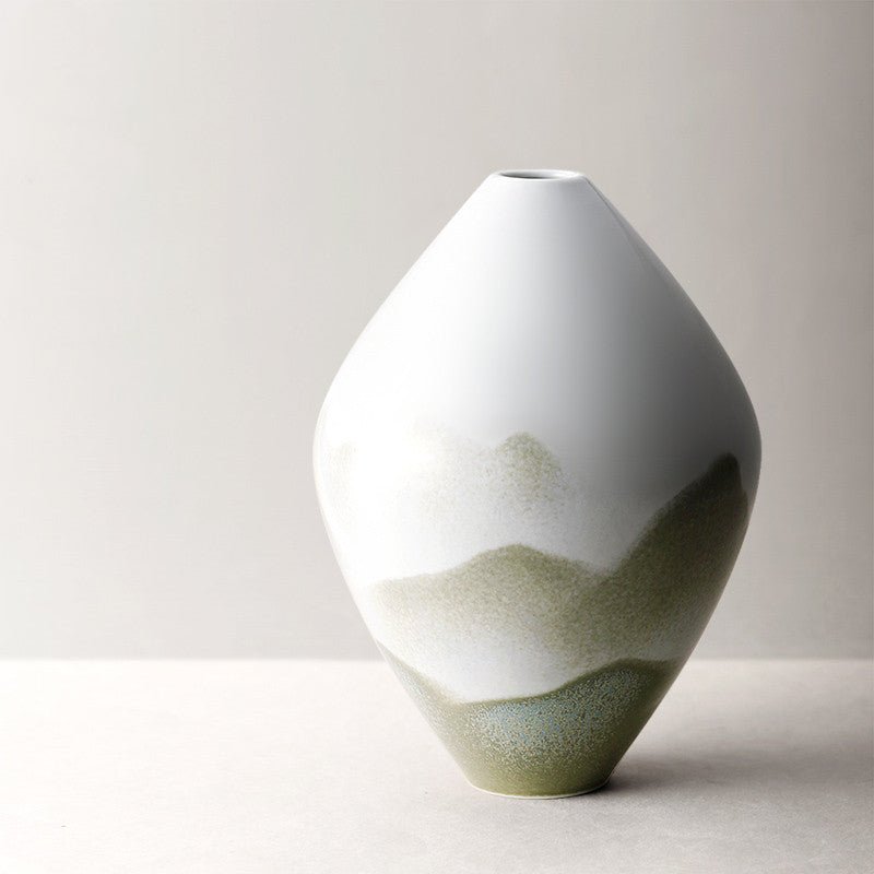 Kasumi Stoneware Vase in Sage & White — matte white dissolves into celadon and sage green