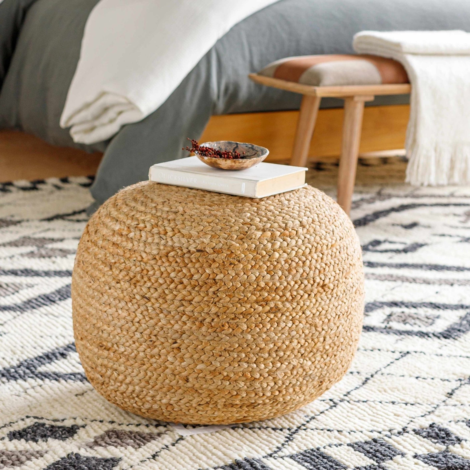 Kaumakani Knitted Jute Round Pouf - Brooklyn Wax - Poufs