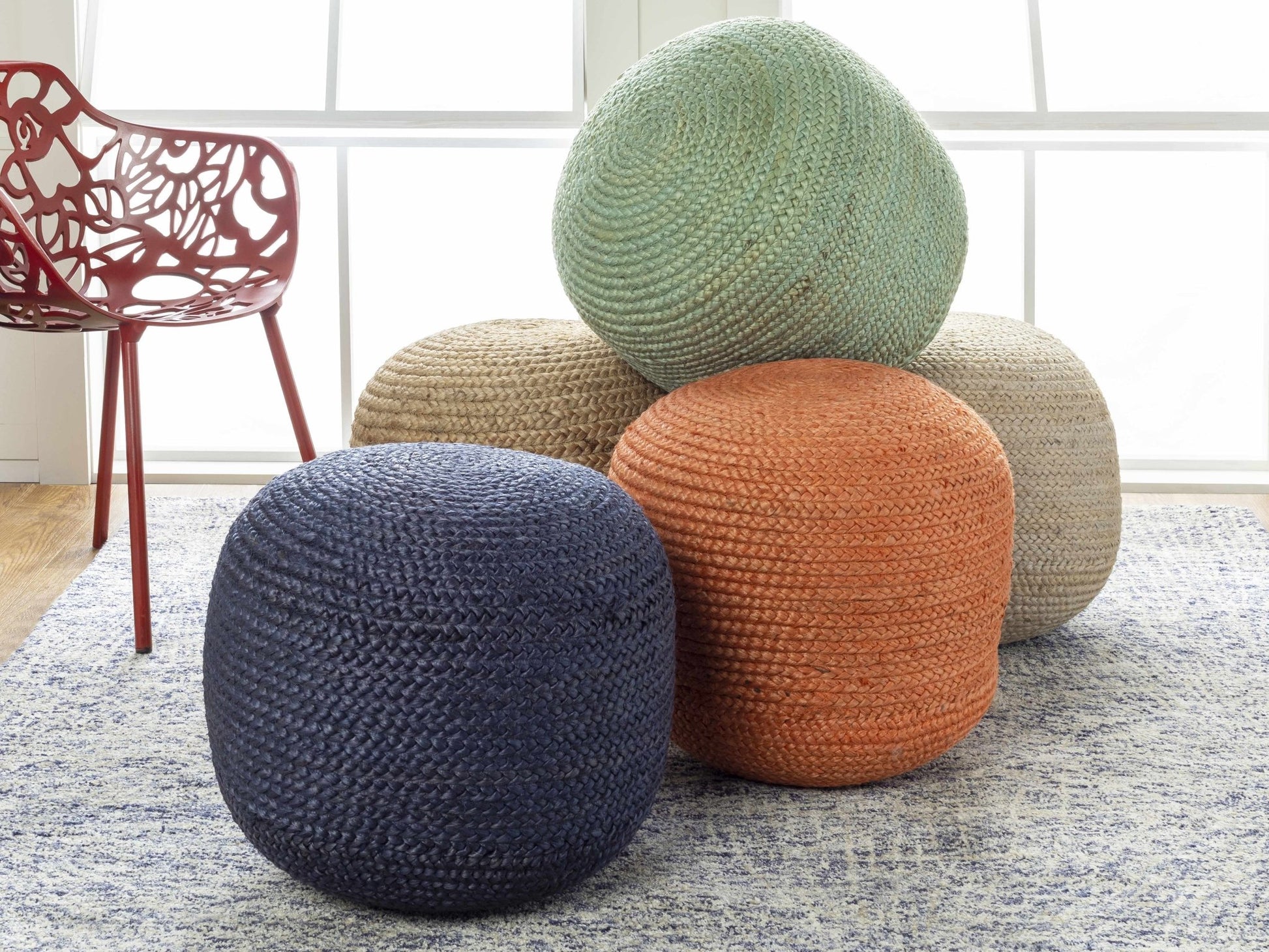 Kaumakani Knitted Jute Round Pouf - Brooklyn Wax - Poufs