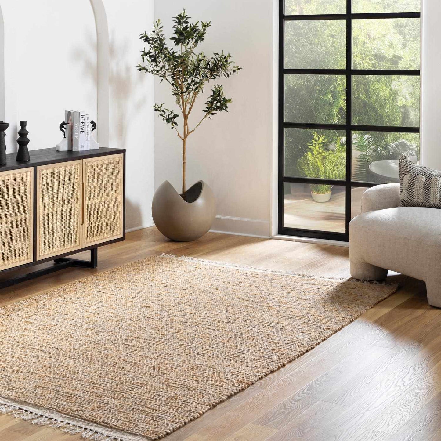 Lonut Checkered Jute Area Rug - Brooklyn Wax - Rugs
