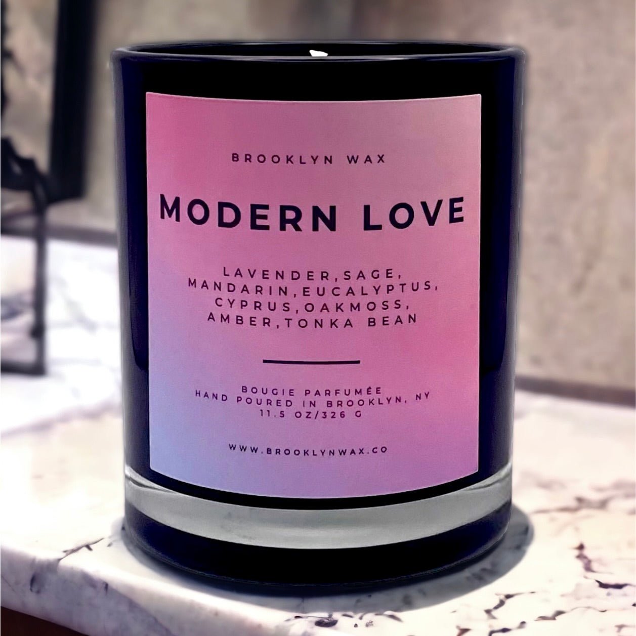 Modern Love Scented Candle on counter 11.5oz - Brooklyn Wax