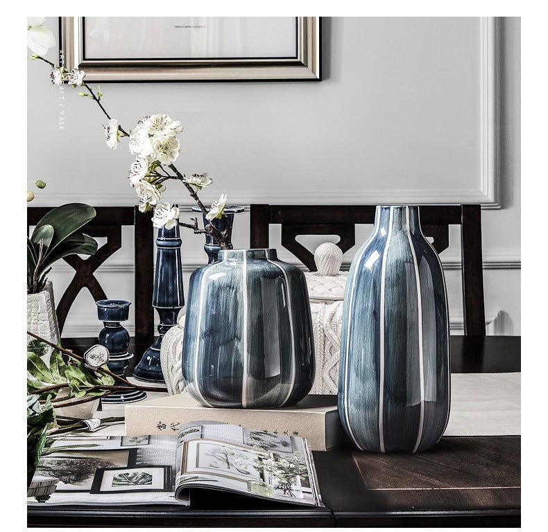 Modern Nordic Lina Vase Set in Nordic Blue — handcrafted ceramic, tall and short, Brooklyn Wax Co.