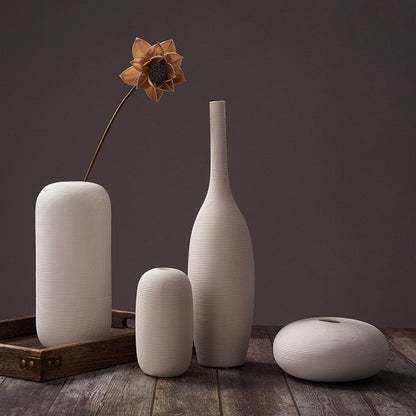 Ribbed Ceramic Vase — Matte White | Japandi Minimalist Decor - Brooklyn Wax - Vase