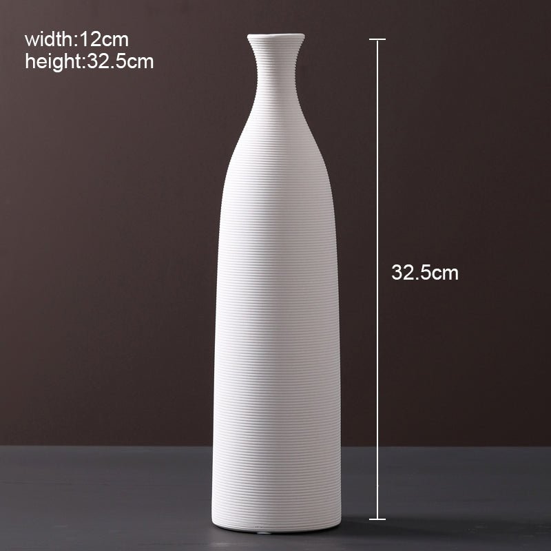 Ribbed Ceramic Vase — Matte White | Japandi Minimalist Decor - Brooklyn Wax - Vase