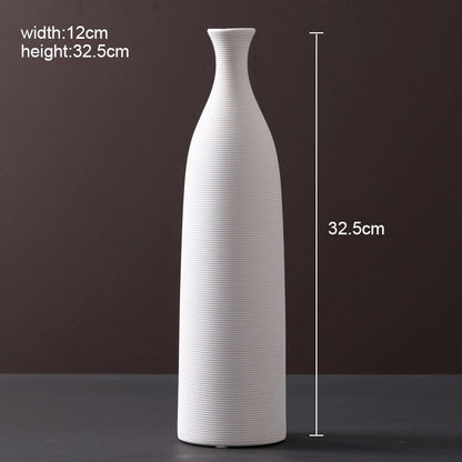 Ribbed Ceramic Vase — Matte White | Japandi Minimalist Decor - Brooklyn Wax - Vase