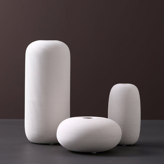 Ribbed Ceramic Vase — Matte White | Japandi Minimalist Decor - Brooklyn Wax - Vase