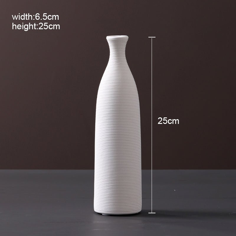 Ribbed Ceramic Vase — Matte White | Japandi Minimalist Decor - Brooklyn Wax - Vase