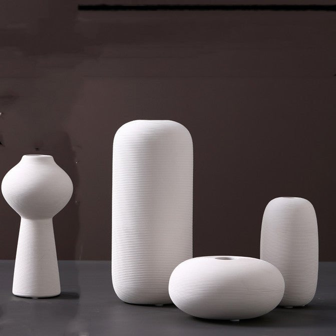 Ribbed Ceramic Vase — Matte White | Japandi Minimalist Decor - Brooklyn Wax - Vase