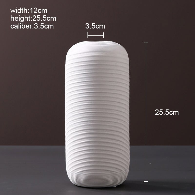 Ribbed Ceramic Vase — Matte White | Japandi Minimalist Decor - Brooklyn Wax - Vase