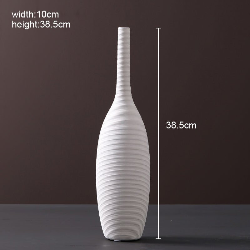 Ribbed Ceramic Vase — Matte White | Japandi Minimalist Decor - Brooklyn Wax - Vase